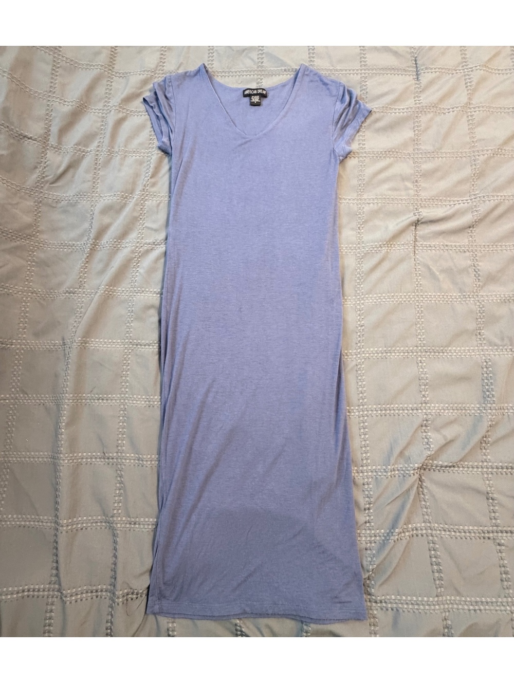 American Dream Light Blue Rayon Spandex V-Neck Maxi Dress Size S / Y2K / Bodycon